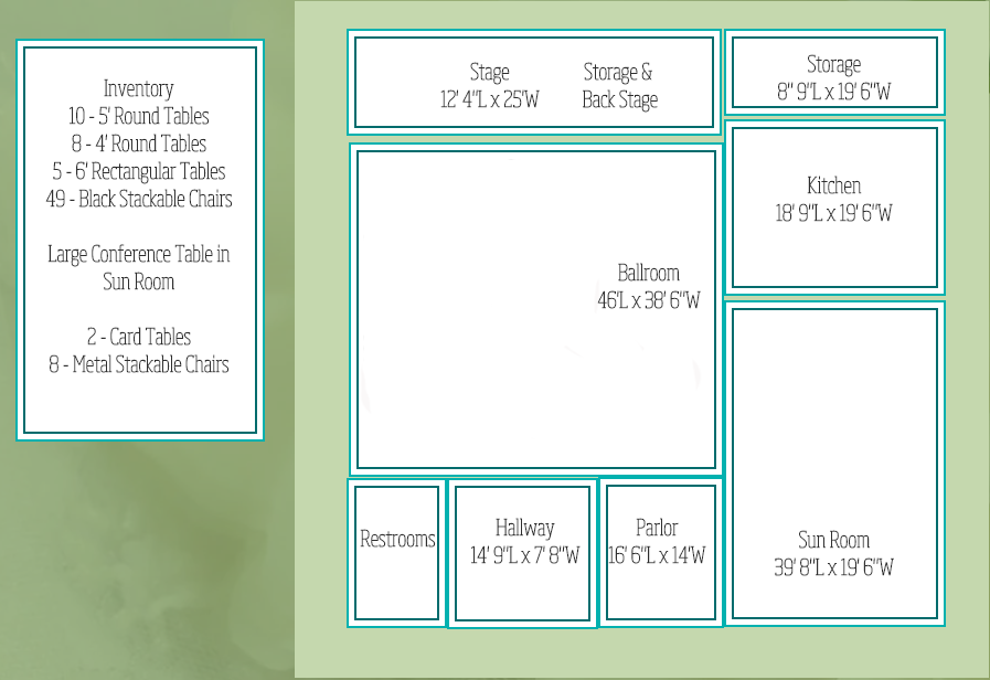 Floor plan with dimensions of woman's club building